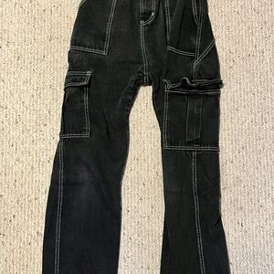 Black Cargo Pants with White Stitching